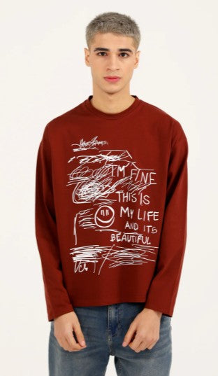 URBAN ORA CLOTHING #7621 BOXY FIT FULL SLEEVE GRAPHIC TEE