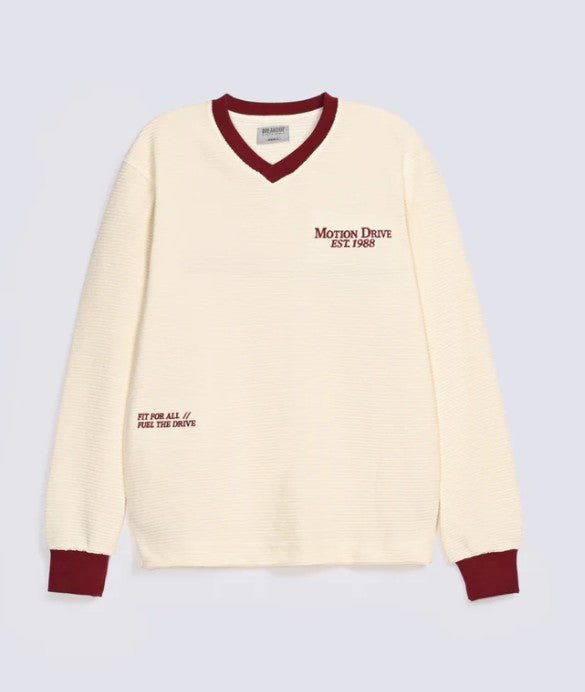 URBAN ORA CLOTHING #7649 CONTRAST RIB TEXTURED EMBROIDERED TEE