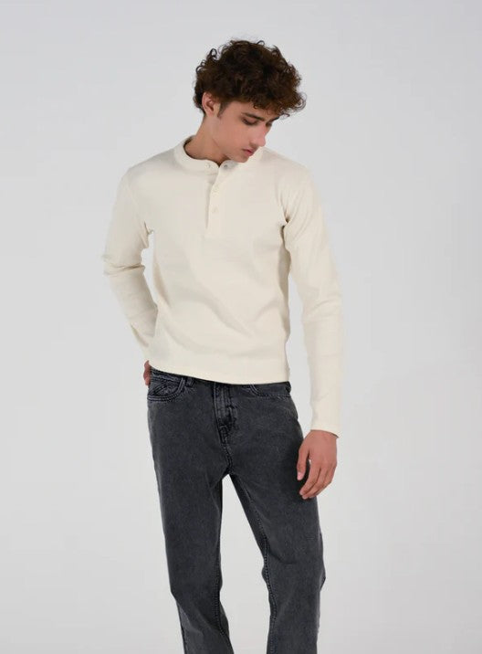 URBAN ORA CLOTHING #7656 TEXTURED SLIM CROPPED HENLEY